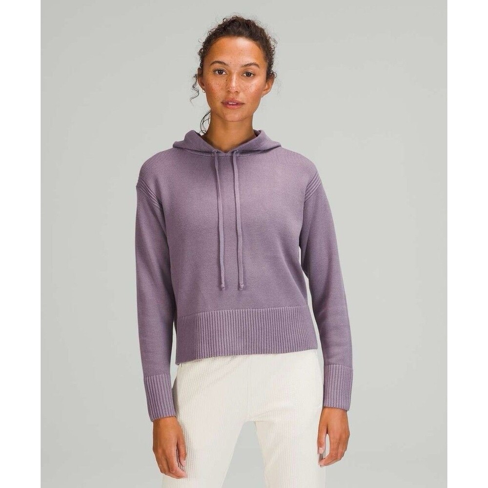 Lululemon Womens Double Knit Sweater Hoodie Size 10 Large Purple Pullover Knit